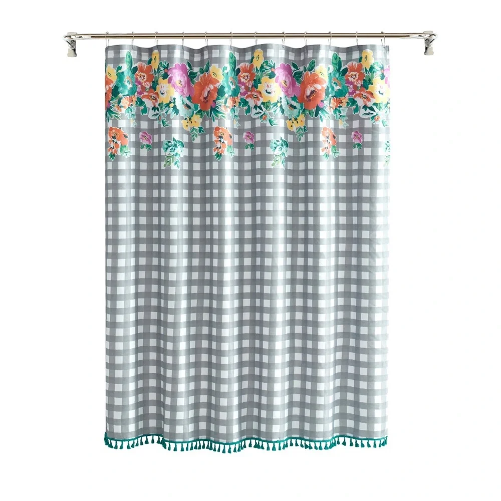 The Pioneer Woman Sweet Romance Gingham Floral Cotton-Rich Shower Curtain